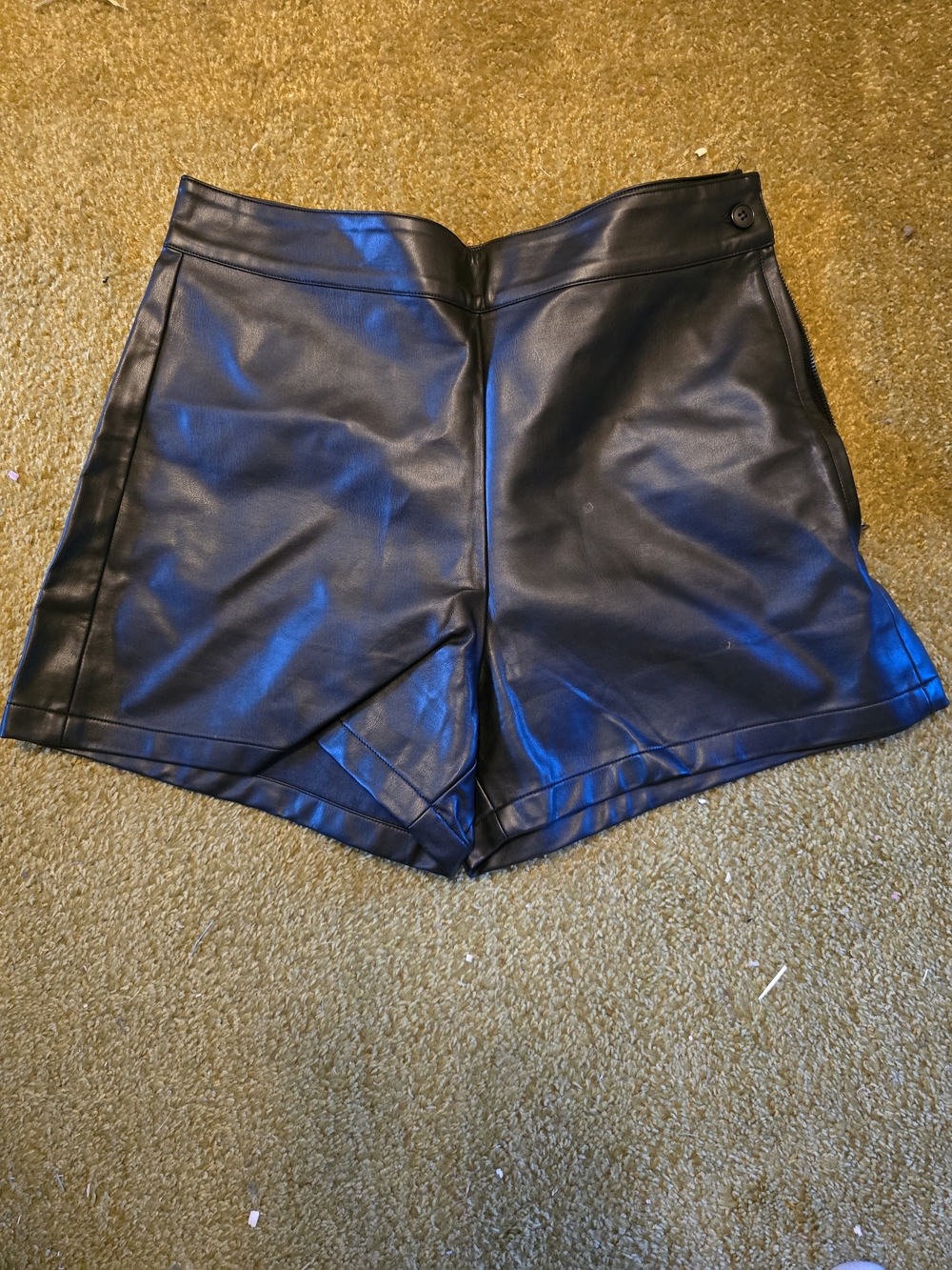 High-Rise Black Faux Leather Women’s Shorts
